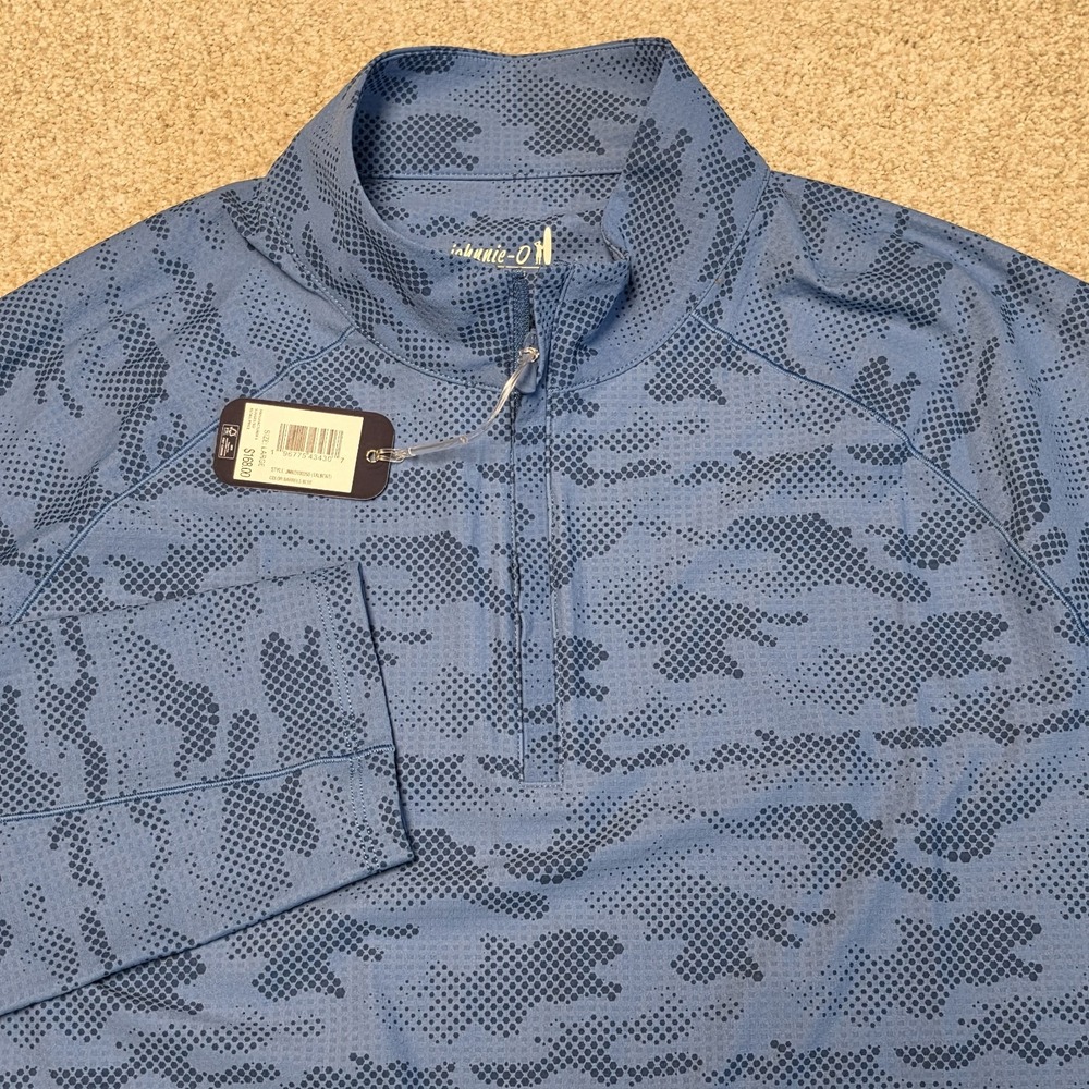 JOHNNIE - O TALBERT Performance Quarter Zip Camo Pullover Top Navy LRG $168 GOLF